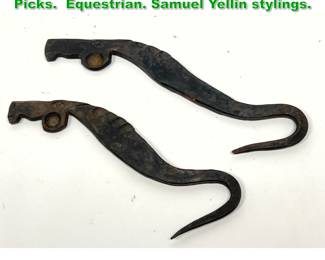 Lot 1403 Pair Hand Forged Horse Head Hoof Picks. Equestrian. Samuel Yellin stylings.