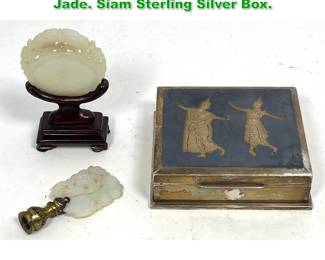 Lot 1311 3pc Asian Lot. 2 pcs small Chinese Jade. Siam Sterling Silver Box. 