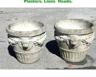 Lot 1648 2pc Outdoor Concrete Cement Planters. Lions Heads. 