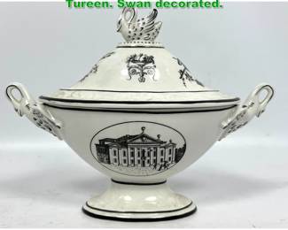 Lot 1360 Italian Mottahedeh Covered Tureen. Swan decorated. 