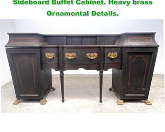 Lot 1628 Federal Style Antique Oak Sideboard Buffet Cabinet. Heavy brass Ornamental Details. 