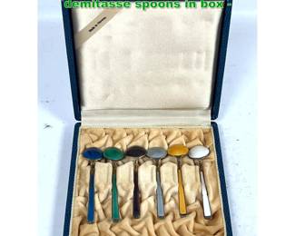 Lot 1302 Set 6 NORWAY enameled sterling demitasse spoons in box 