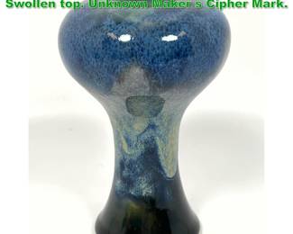 Lot 1396 Asian Glazed Vintage Pottery Vase. Swollen top. Unknown Maker s Cipher Mark. 