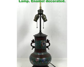 Lot 1536 Cloisonne Champleve Bronze Table Lamp. Enamel decorated. 