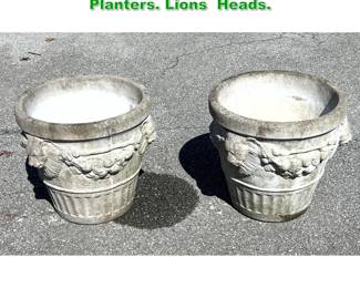 Lot 1645 2pc Outdoor Concrete Cement Planters. Lions Heads. 