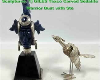 Lot 1319 2pc Mexican Sterling, Stone Figural Sculptures. 1 GILES Taxco Carved Sodalite Warrior Bust with Ste