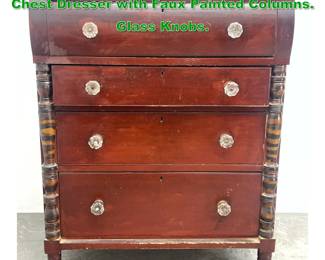 Lot 1539 Antique American Empire Tall Chest Dresser with Faux Painted Columns. Glass Knobs.