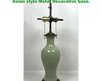 Lot 1535 Vintage Celadon Glaze Table Lamp. Asian style Metal Decorative base. 