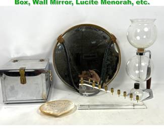 Lot 1729 Mid Century Modern Lot. Chrome Box, Wall Mirror, Lucite Menorah, etc.