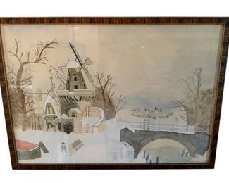 Hand Drawn Windmill Scene 