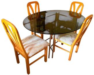 Vintage Smokey Glass Top Table And Four Chairs