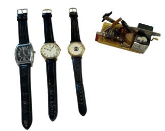 Three Black Band Watches Tool Workbench Desk Clock