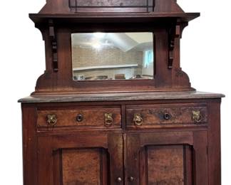  007 Antique Victorian Buffet in Walnut with Stone Top