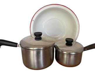 Set Of Copper Bottom Pots Enamel Bowl
