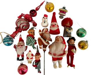  010 Vintage Shiny Brite Ornaments, Pixie Elves, More Christmas Decor 