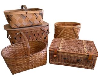 Wicker Picnic Baskets 5 Total 