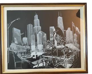 Black And While Painting Of Chicago Skyline