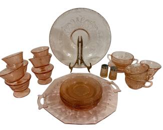 Pink Depression Glass Dishes Salt Pepper Shakers 