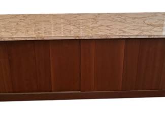 MidCentury Modern Sliding Credenza w Faux Marble Top