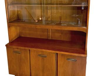  004 MidCentury Walnut Sliding Glass Hutch