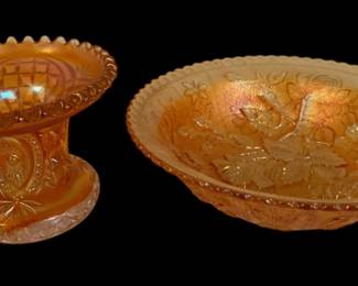 Vintage Marigold Carnival Glass Bowl Vase 