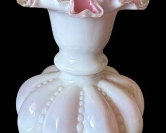 Fenton Pink Cased Glass Beaded Melon Vase