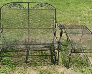    Vintage Black Wrought Iron Patio Glider & Coffee Table