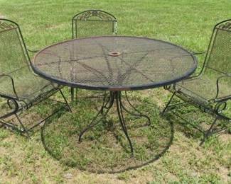 Vintage Black Wrought Iron Patio Table Set