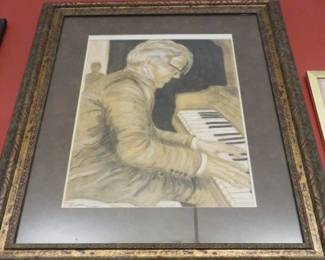 Man Playing Piano Framed Drawing