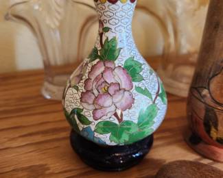 Vintage Cloisonne Chinese Vase on Stand. 