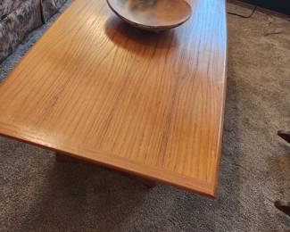 Teak Danish Style Coffee Table. Handmade Pottery.  Both are great pieces.  Mid-Century Modern. 