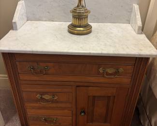 Mothers Maple washstand w marble top
27.25”w 15.25”d 33.5”t $ 250.00