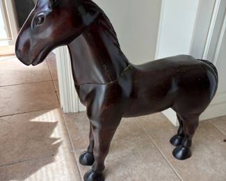 Wood horse 32”L 9”w 31.5”t. $ 100.00