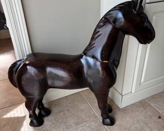 Wood horse 32”L 9”w 31.5”t. $ 100.00