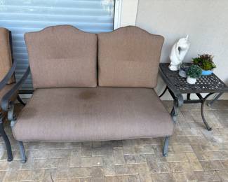 Cast Aluminum settee
With cushions 52”w 28”d 36”t. $ 90.00