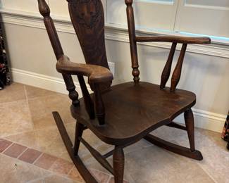 Antique Oak Rocking Chair. 26”w 19” d 33” rails 39” t. $ 175.00