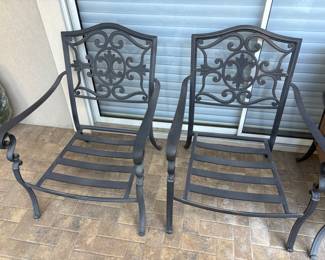 2) Cast Aluminum chairs w cushions
29”w 28”d 36”t. $ 75.00 each