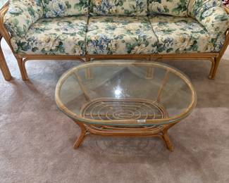 Bamboo and rattan set:
$900.00 6 piece set
Sofa: 78”w 32”d 32”t
(2) chairs: 34”w 32”d 32”t Otto: 25”x19”x 18”t
End Tbl: 20”w 28”d 22”t
Coffee: 36”w 26”d 16”t
