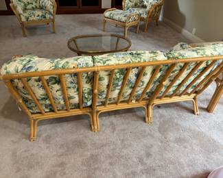 Bamboo and rattan set:
$900.00. 6 piece set
Sofa: 78”w 32”d 32”t
(2) chairs: 34”w 32”d 32”t Otto: 25”x19”x 18”t
End Tbl: 20”w 28”d 22”t
Coffee: 36”w 26”d 16”t