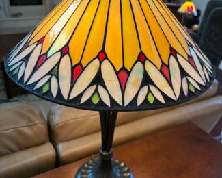 Tiffany style table lamp metal base. Tall yellow flared. 7” base 26” t. $ 150.00