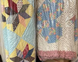 Hand-stitched quilt and afghan
