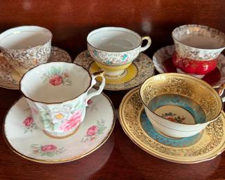 Assorted tea cups and saucers