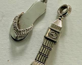 Sterling silver flip flop and Big Ben charms
