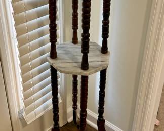 Marble and wood plant stand