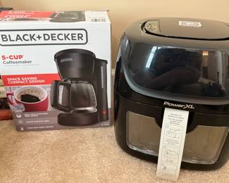 Black & Decker 5-cup coffeemaker (used once) and PowerXL air fryer