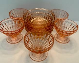 Pink depression glass dessert cups and bowls
