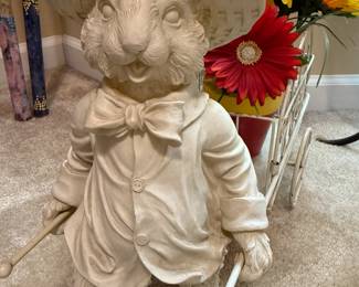 Resin bunny with flower cart