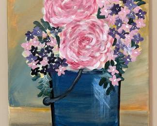 Original floral still life painting on canvas signed by Debby Thompson