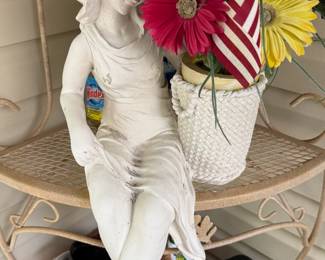 Resin girl with flower pot statue