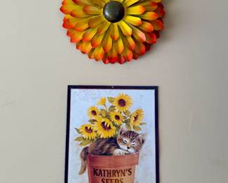 Metal flower and sign